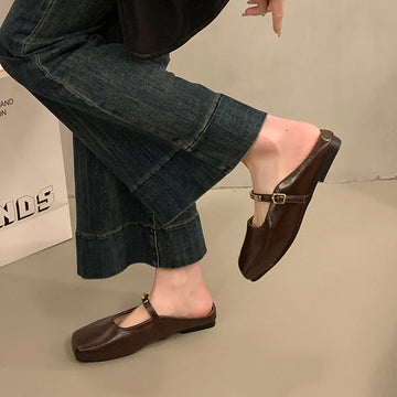 Xajzpa Summers New Style Women Cover Toe Mules Slippers Fashion Shallow Slip on Slide Ladies Women's Elegant Dress Shoes Zapatos Mujer